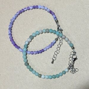Natural Amazonite Jasper Bracelet & Natural Purple Cracked Dragon Vein Bracelet